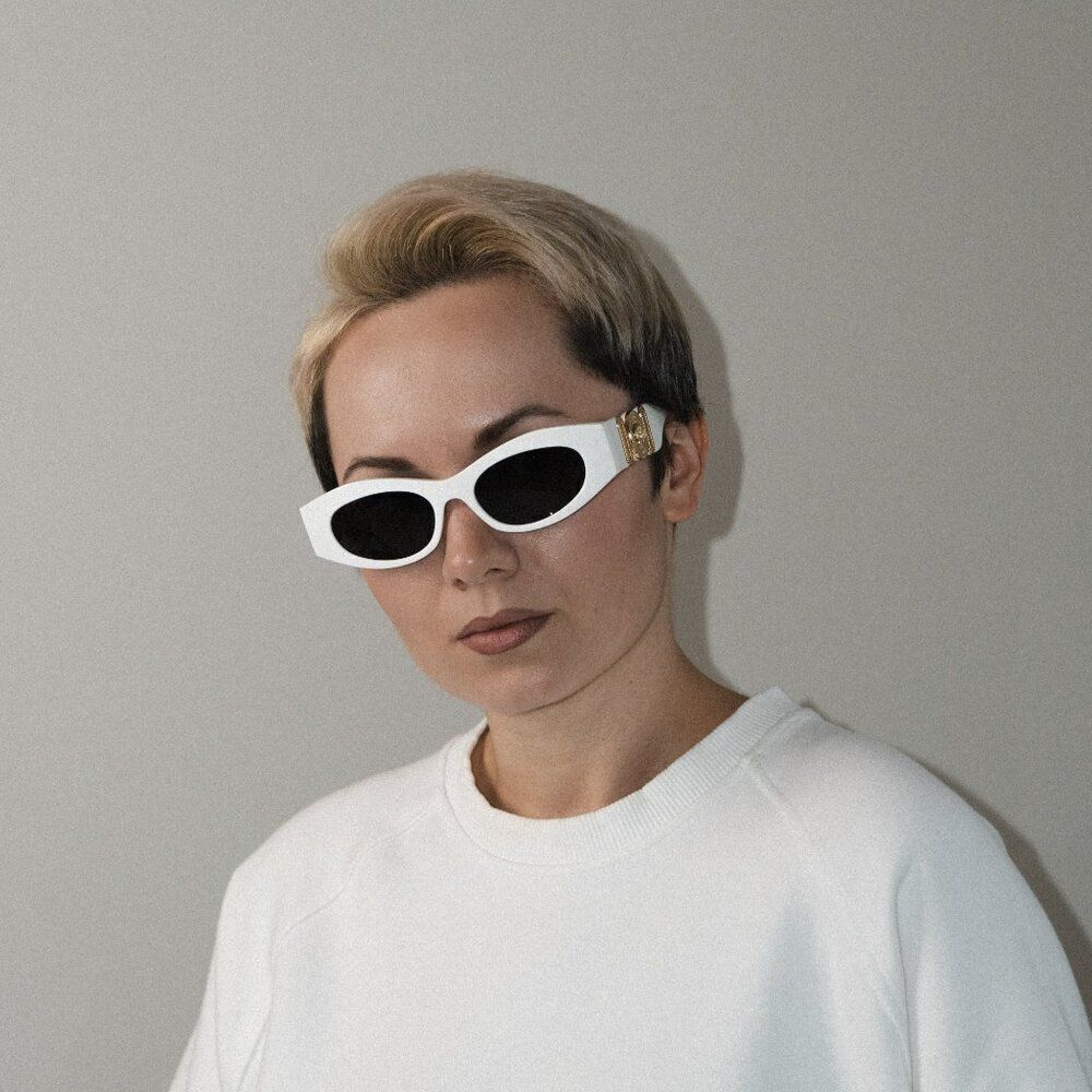 NEW Versace VE4480U 314/87 White Dark Grey Oval Unisex Sunglasses